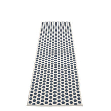 Load image into Gallery viewer, white rug with blue polkadots