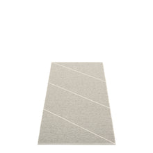 Load image into Gallery viewer, grey side of the rug with diagonal white stipes on a white floor