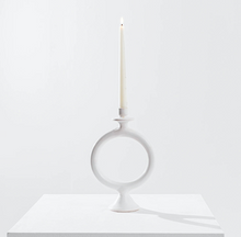 Load image into Gallery viewer, one white O candle holder with a white pillar candle