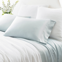 Load image into Gallery viewer, robin's egg blue sheets on a white bed setting