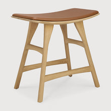 Load image into Gallery viewer, Oak ethnicraft dining osso stool with leather upholstery on a white background