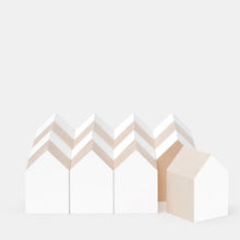 Load image into Gallery viewer, Four rows of four wooden house with white paint on some of the sides