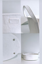 Load image into Gallery viewer, Four different close up photos of the white tote