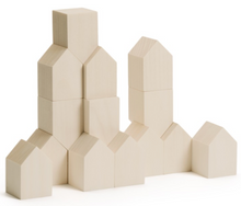 Load image into Gallery viewer, Stacked wooden houses on a white surface