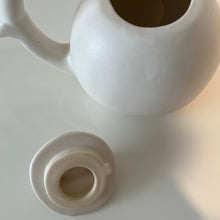 Load image into Gallery viewer, Close up of the white Alex Marhsall ceramic teapot and lid
