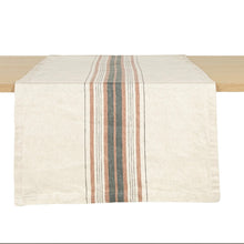 Load image into Gallery viewer, cream libeco table runner with red and grey stripes across a table
