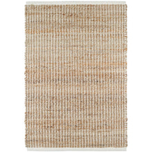Load image into Gallery viewer, full picture of the handwoven earthy white and wicker rug on a white floor
