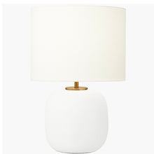 Load image into Gallery viewer, Mattew white circular table lamp in a white backhground
