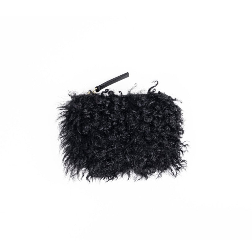 shaggy black coin pouch on a white background