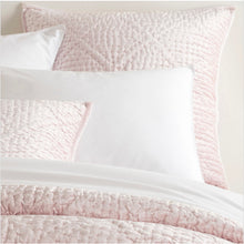 Load image into Gallery viewer, slipper pink quilted sham and quilt on a bed
