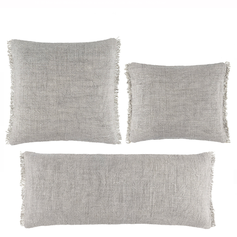 All three sized grey pillows on white background