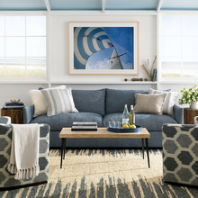 Load image into Gallery viewer, Ivory and stone pillow on a blue couch in a living room scene 
