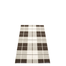 Load image into Gallery viewer, Brown, Linen, and Vanilla colored plaid rug on a white background
