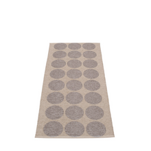 Load image into Gallery viewer, Reverse side of the mud metallic and mug colored rug with 8 rows of 3 dots on a white background
