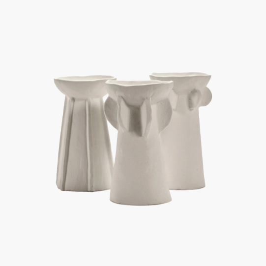 three different model vases on a white background