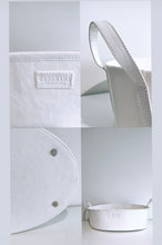 Load image into Gallery viewer, Four different close up photos of the white tote
