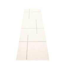Load image into Gallery viewer, Inverse photo of the last rug so it&#39;s white with cream geometric lines laid on a white floor
