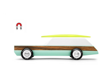 Load image into Gallery viewer, another view of the green wooden wagon on a white background
