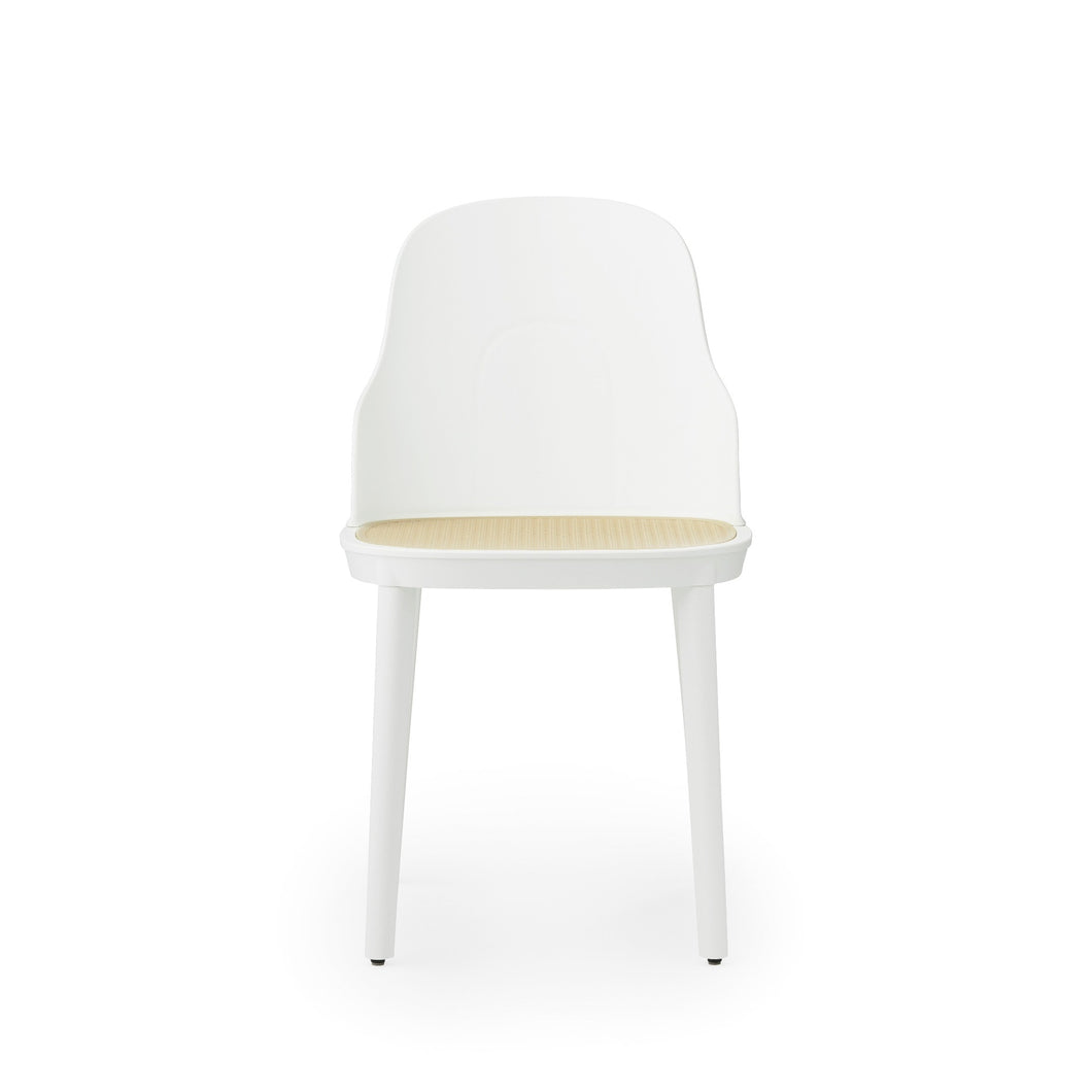 View from front of Normann Copenhagen  Allez Chair , White with wicker seat,