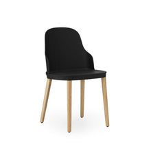 Load image into Gallery viewer, View from front angle of Normann Copenhagen Allez Chair black with standard seat and oak legs,
