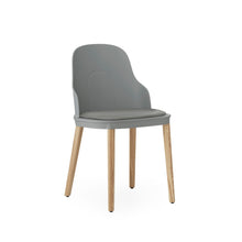 Load image into Gallery viewer, View from front angle of Normann Copenhagen Allez Chair grey with leather seat and oak legs,
