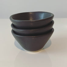 Load image into Gallery viewer, stack of three charcoal colored soup bowls on white background
