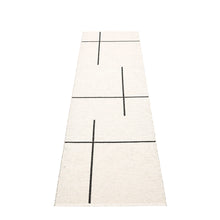 Load image into Gallery viewer, Inverse of the last photo so white rug with black geometric lines on a white floor
