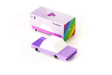 Load image into Gallery viewer, Purple and white wooden car by Candylab with the box
