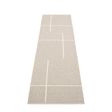 Load image into Gallery viewer, Grey rug with white geometric lines laid on a white floor
