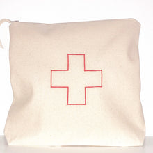 Load image into Gallery viewer, linen bag with a red plus sign in the middle
