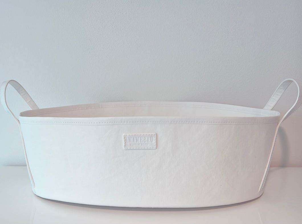 White tote on a white shelf