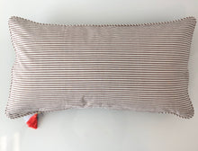 Load image into Gallery viewer, striped side of the camo lumbar pillow on a white background

