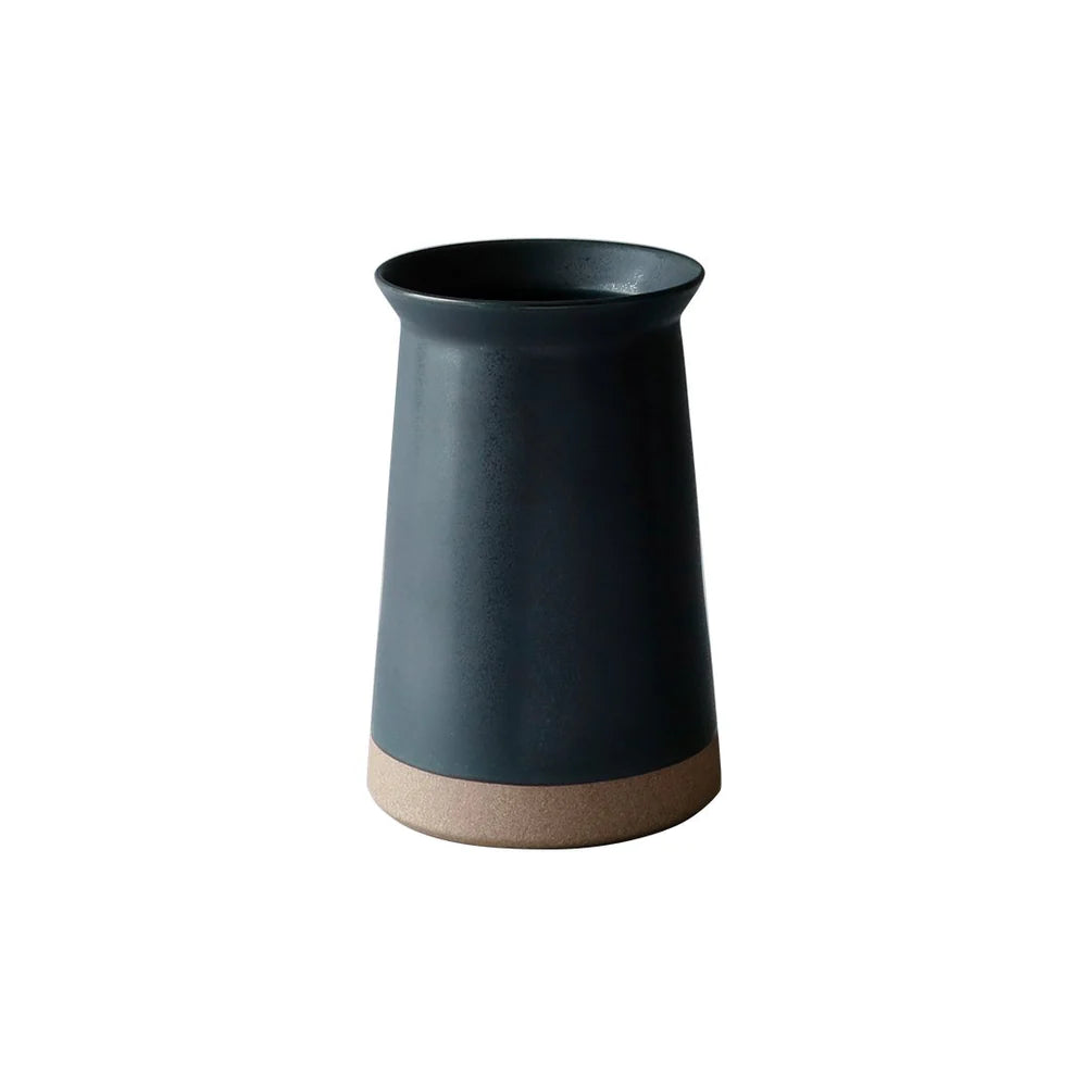 black kinto ceramic utensil holder on a white background