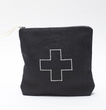 Load image into Gallery viewer, black linen bag with a white plus in the middle
